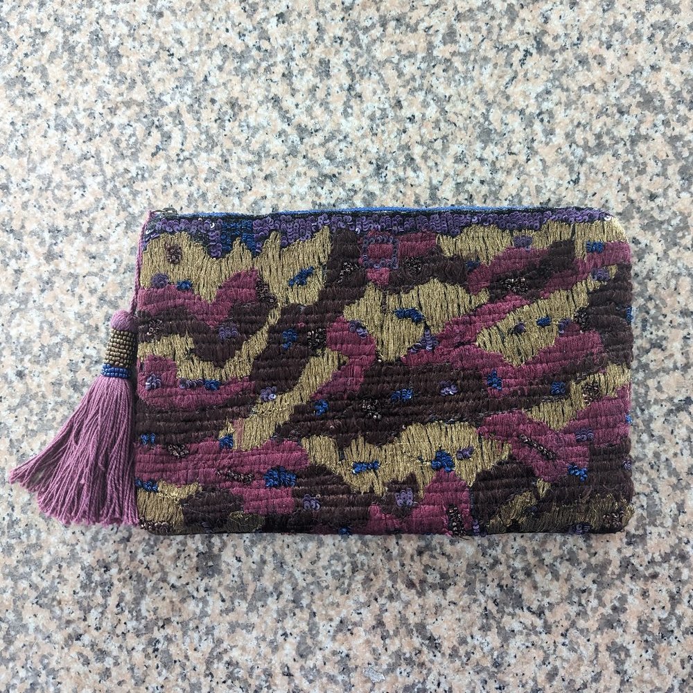 Anthropologie Miss Albright Purple Embellished Zipper Pouch